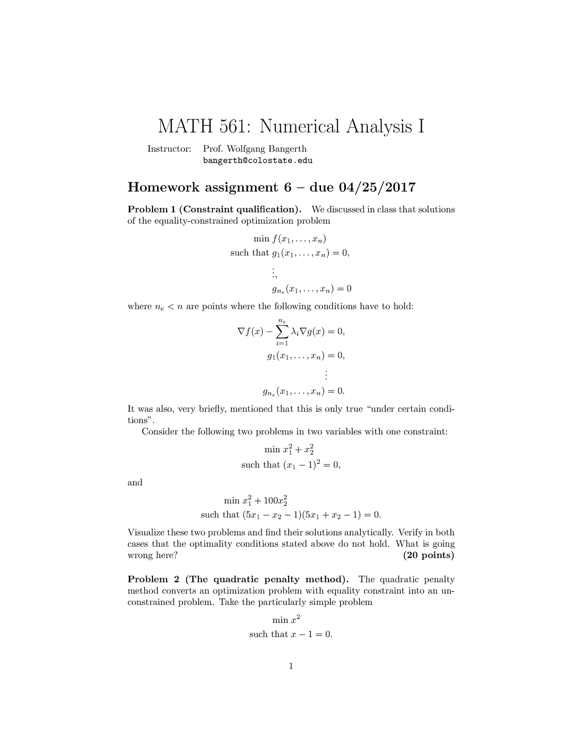 Numerical Optimization Homework Solution